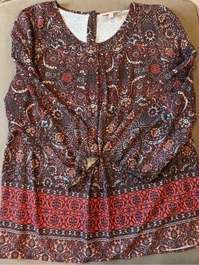 Gibson Latimer Red Multi Paisley Tie-Front Blouse